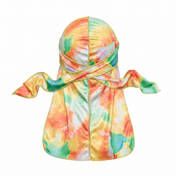 Pastel Heat Map Satin Silky Durag - premium silky durag back view showing wrap straps, tail and stitching