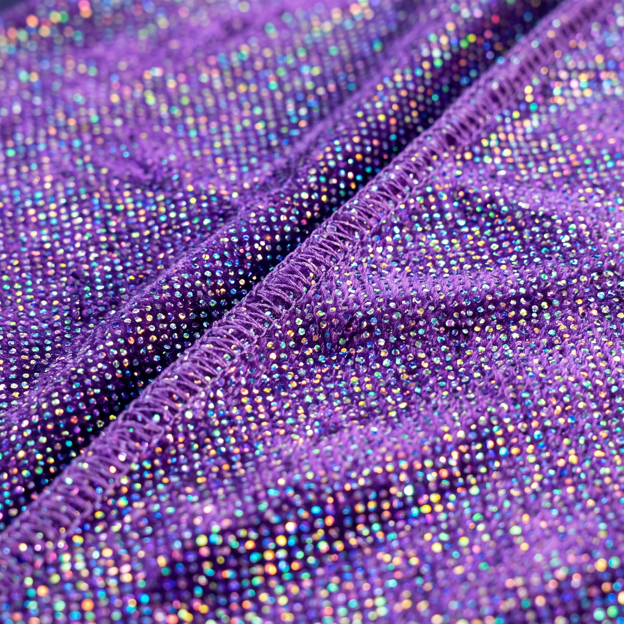 Premium Purple Hologram Sparkle Velvet Durag fabric close-up showing texture and stitching detail