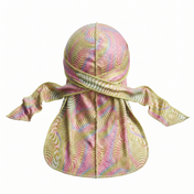 Warm-tone optical illusion swirl Satin Silky Durag - premium silky durag back view showing wrap straps, tail and stitching