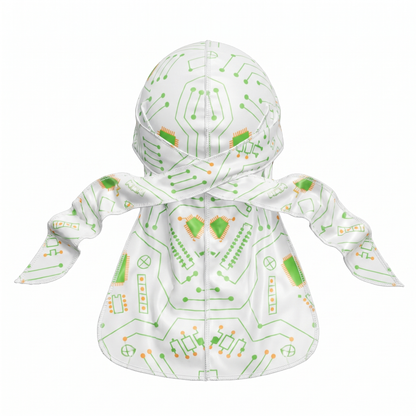 Digital White pixel camo Satin Silky Durag - premium silky durag back view showing wrap straps, tail and stitching