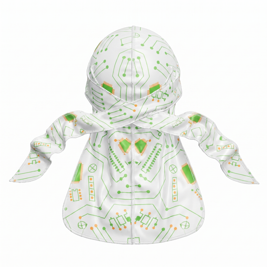 Digital White pixel camo Satin Silky Durag - premium silky durag back view showing wrap straps, tail and stitching