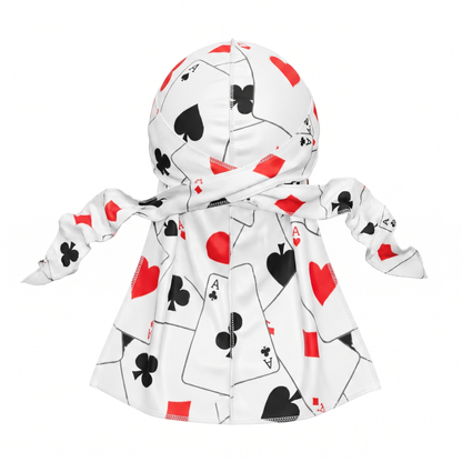 Ace playing card graphic Satin Silky Durag - premium silky durag back view showing wrap straps, tail and stitching