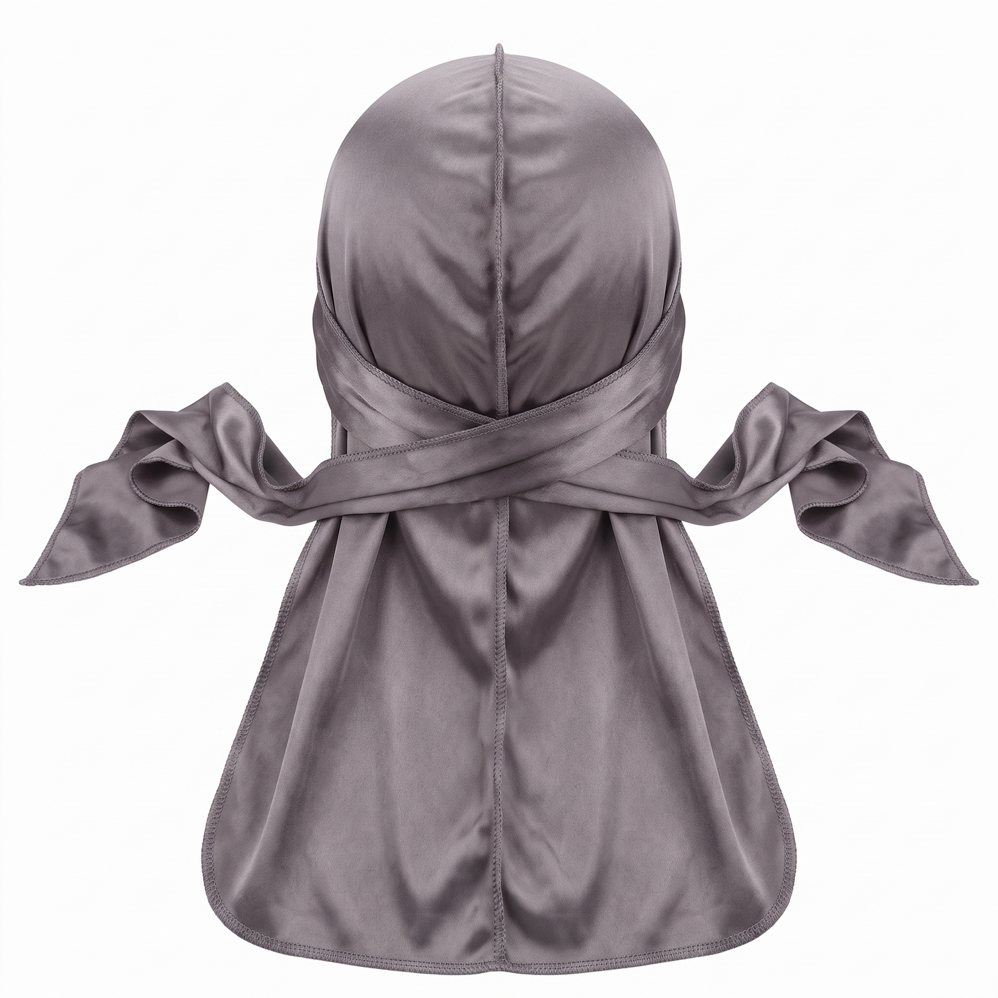 JagRags Stretchy Gun Metal and Silk Durag for Men - premium heavy silky durag back view showing wrap straps, tail and stitching