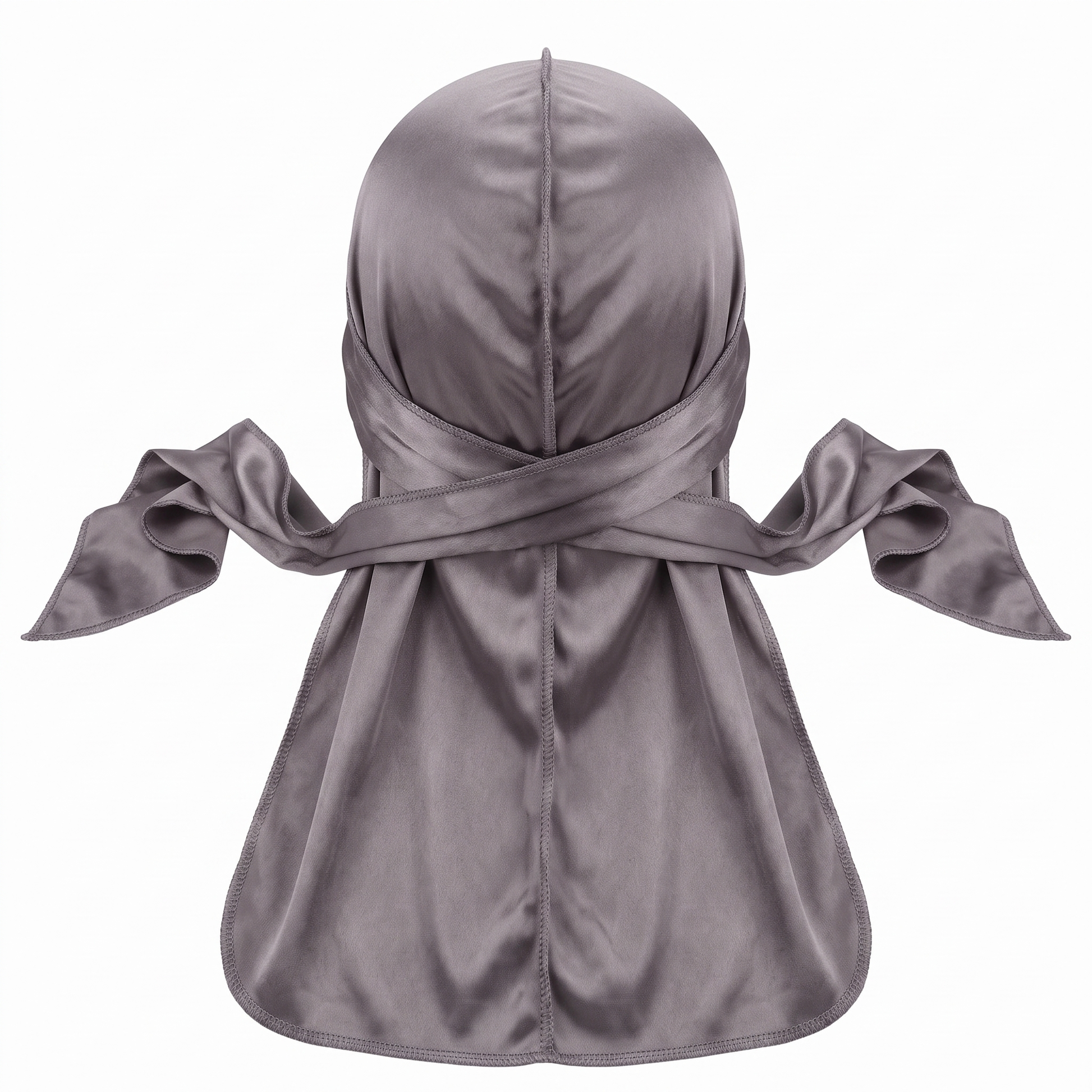 JagRags Stretchy Gun Metal and Silk Durag for Men - premium heavy silky durag back view showing wrap straps, tail and stitching