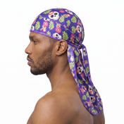 Cinco De Mayo 1.0 festive Satin Silky Durag worn by male model, side profile showing fit and tail drape