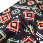 Juneteenth 2.0 red black and green Satin Silky Durag fabric close-up showing Juneteenth 2.0 red black and green print and stitching detail