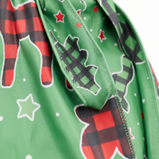 Christmas Time Green holiday Satin Silky Durag fabric close-up showing Christmas Time Green holiday print and stitching detail