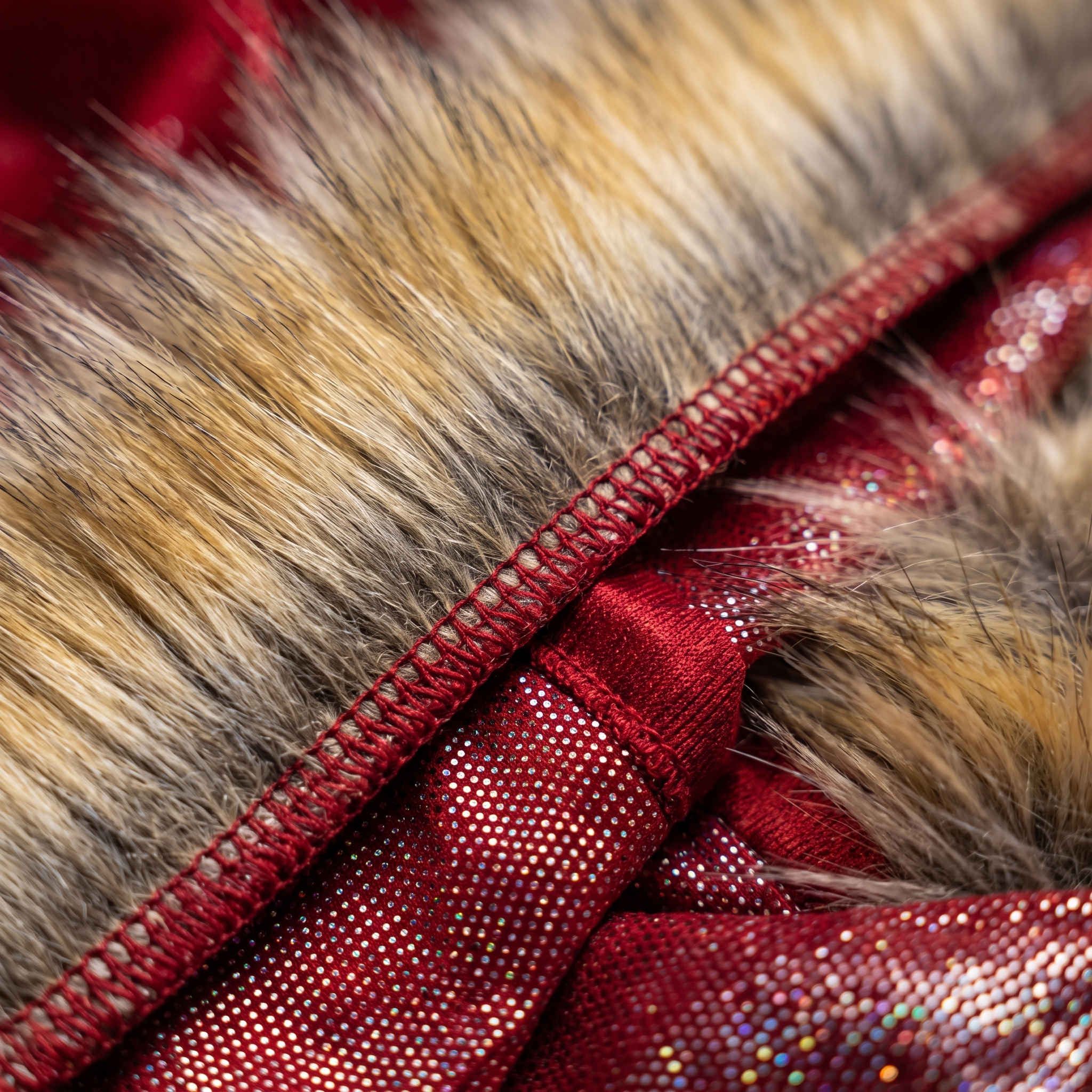 Premium Fur Silky Red Durag fabric close-up showing texture and stitching detail