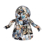 Star Wars space graphic Satin Silky Durag - premium silky durag back view showing wrap straps, tail and stitching