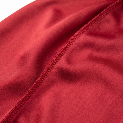 Premium Red Silk Durag fabric close-up showing Red silky satin texture and stitching detail