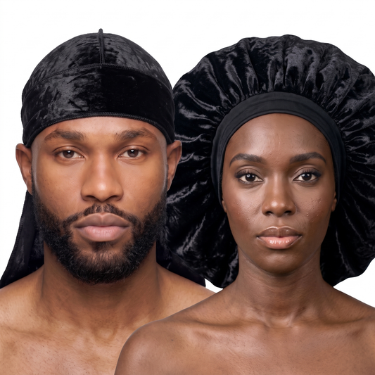 Black velvet durag and bonnet bundle - his and hers - JagRags