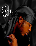 Profile view of black, silk durag